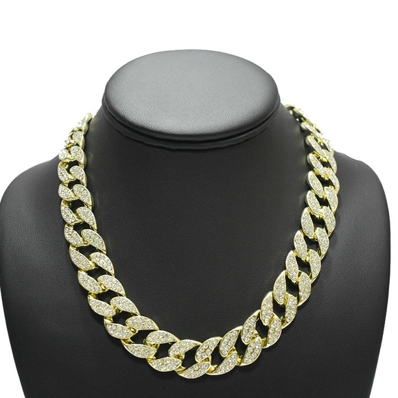 Iced Out 14K Gold PT Miami Cuban Necklace - Picture 1 of 5